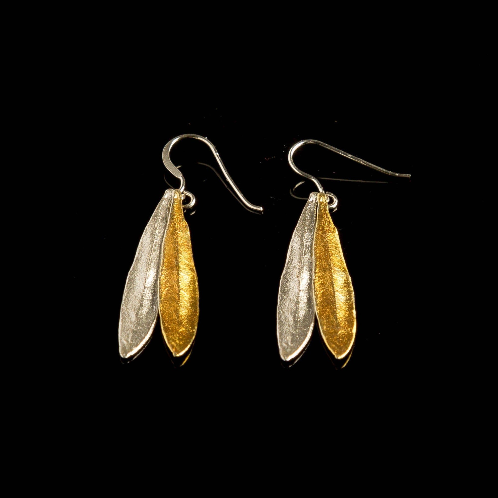 Olive Leaf Earrings: Sterling Silver Dangles - Mixed Metal Finish-2