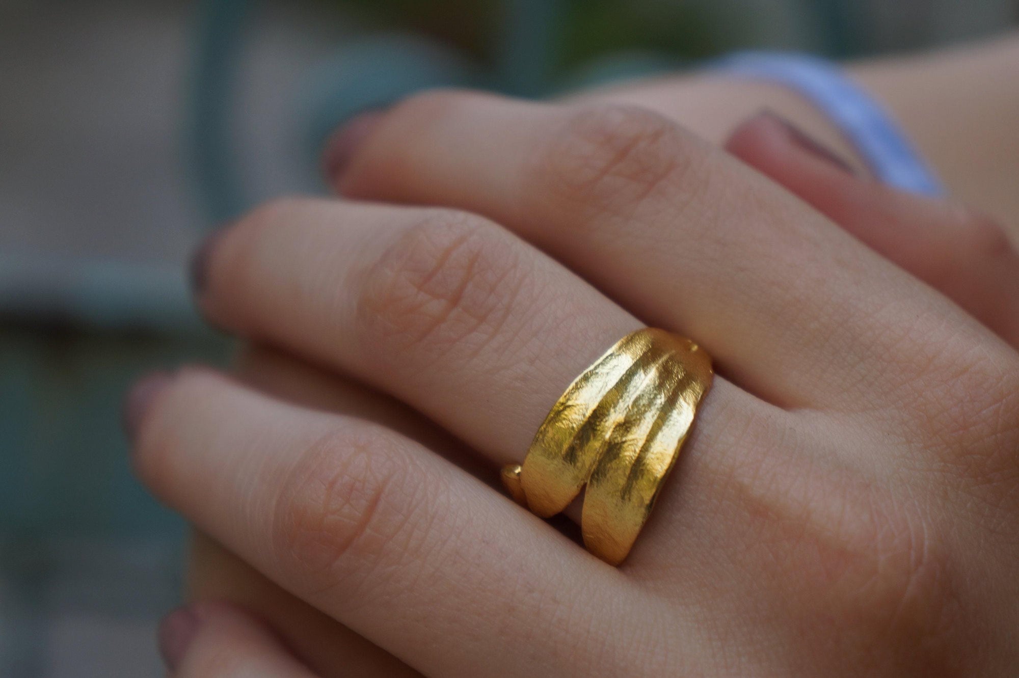 Gold-Silver Olive Leaf Ring, Gold-Plated Sterling Silver Jewelry, Gold Band, Gift for Her, Birthday Gift for Women, Handmade Jewelry-3