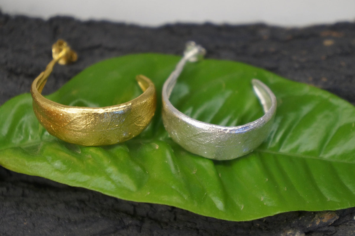 Real Olive Leaf Hoop Earrings, Handmade Nature Jewelry, Organic Botanical Hoops, Gift for Peace &amp; Protection, Gold or Sterling Silver 925