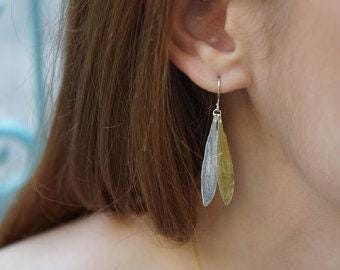 Botanical Two Tone Necklace, Olive Leaves Pressed (Sterling Silver)-2