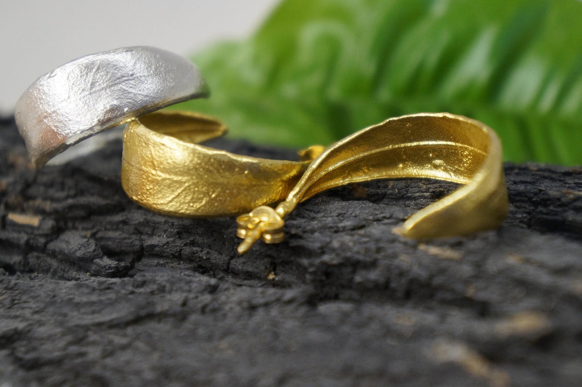 Real Olive Leaf Hoop Earrings, Handmade Nature Jewelry, Organic Botanical Hoops, Gift for Peace &amp; Protection, Gold or Sterling Silver 925