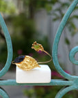 Gold Leaf Cuff Bracelet - Real Flowers with Green Murano Stone-1