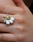 Sterling Silver Daisy Ring - Adjustable Floral Design-4