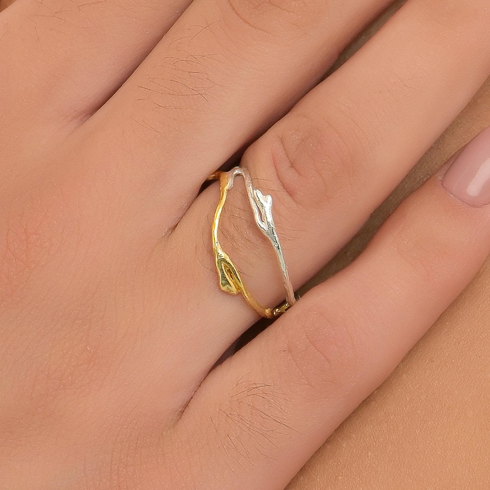 Jasmine Twig Ring - Two-Tone Sterling Silver Minimalist Band-0