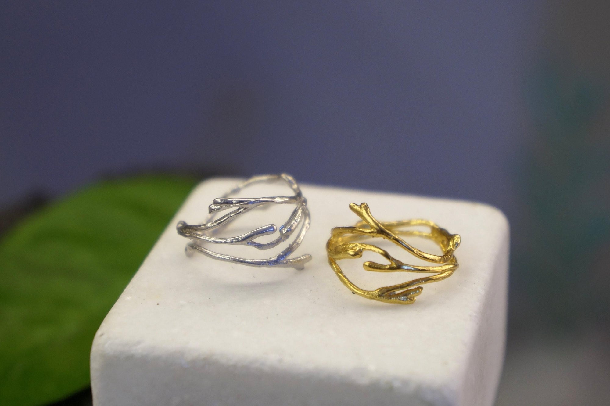 Silver Jasmine Ring, Gold-Plated Sterling Silver Ring, Jasmine Branch Ring, Handmade Boho Jewelry, Gift for Her, Birthday Gift for Women-2