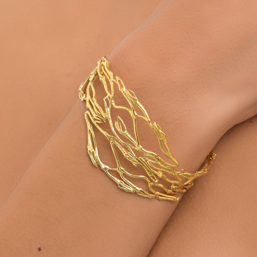 Gold Branch Bracelet, Gold-Plated Sterling Silver Jewelry, Jasmine Branch Bracelet, Handmade Gift for Her, Birthday Gift for Women-2