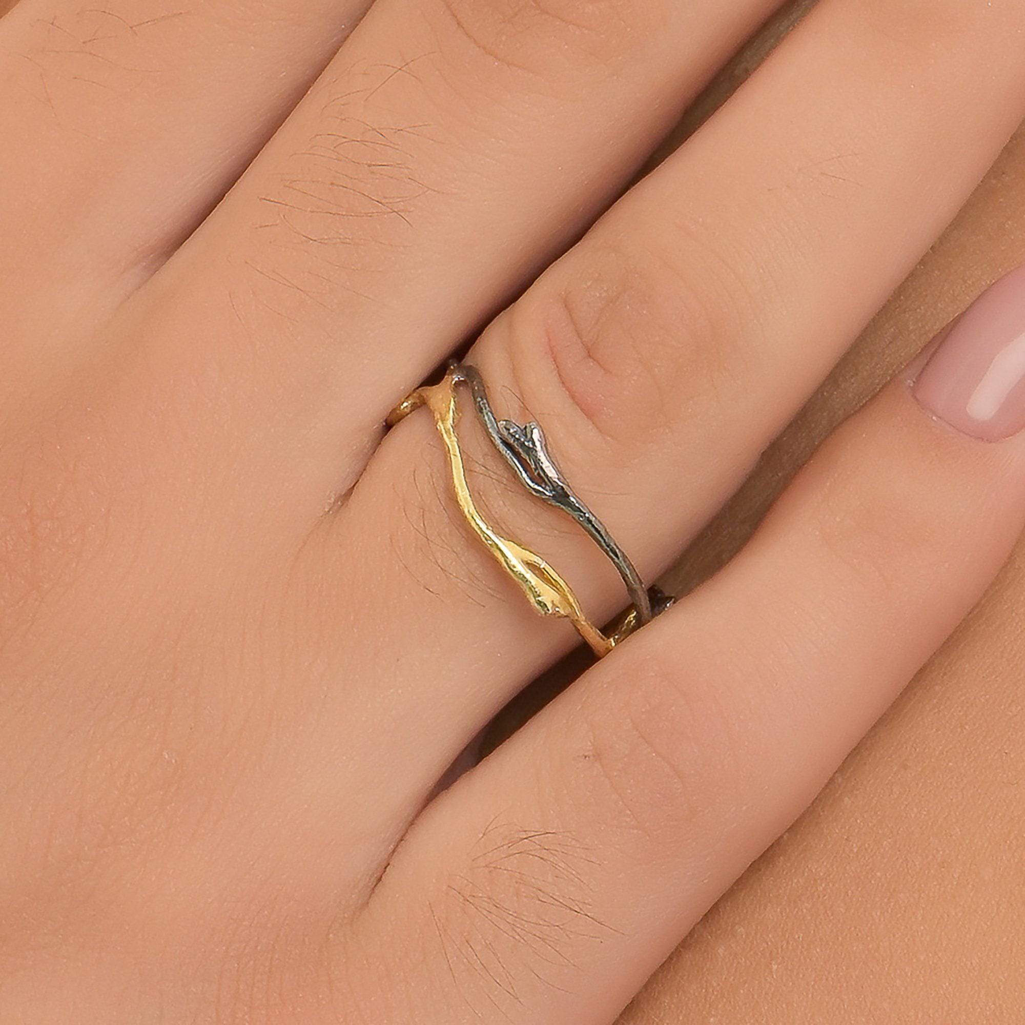 Jasmine Twig Ring - Two-Tone Sterling Silver Minimalist Band-2