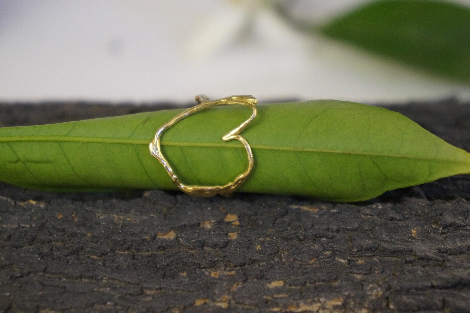 Real Jasmine Twig Silver Ring with Heart Detail, Handmade Nature Jewelry, Organic Botanical Band, Gift for Beauty &amp; Appreciation, Sterling Silver 925