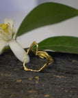 Real Jasmine Twig Silver Ring with Heart Detail, Handmade Nature Jewelry, Organic Botanical Band, Gift for Beauty & Appreciation, Sterling Silver 925