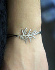 Real Cypress Leaf Silver Cord Bracelet, Handmade Nature Jewelry, Adjustable Botanical Cord Bracelet, Gift for Endurance & Hope, Gold or Sterling Silver 925