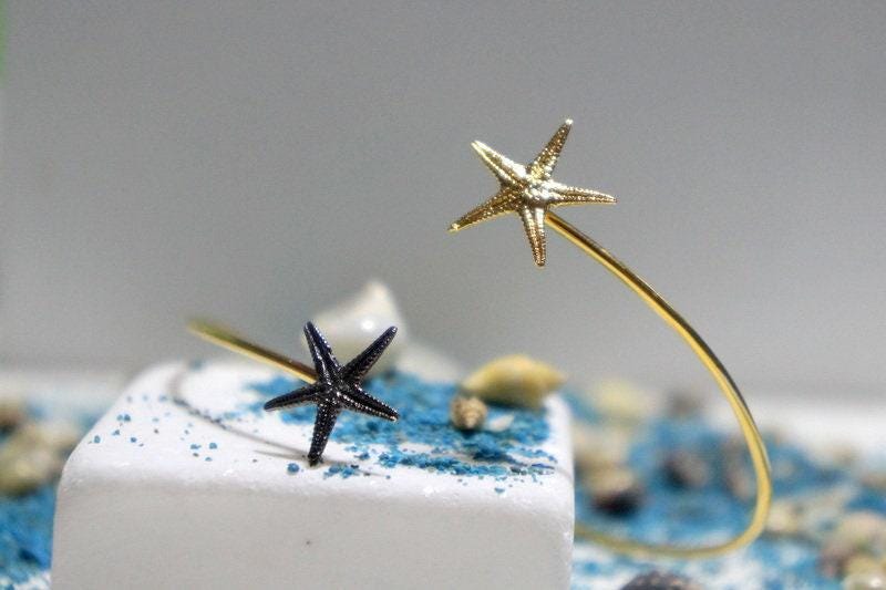 Nature-Inspired Starfish Bracelet, Two Tone Silver and Gold (Adjustable Cuff)-0