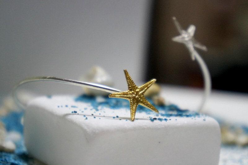 Gold Starfish Bracelet, Two-Tone Silver and Gold, Nature Inspired Jewelry Gift for Women-4