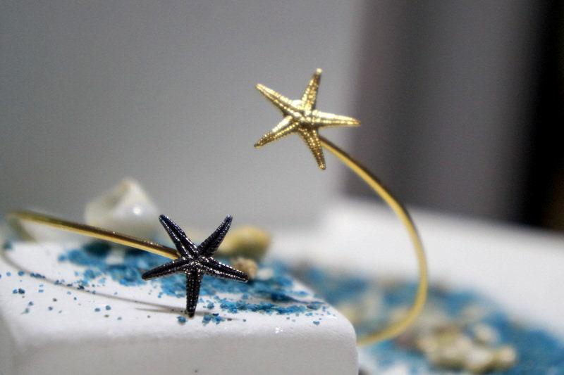 Nature-Inspired Starfish Bracelet, Two Tone Silver and Gold (Adjustable Cuff)-4