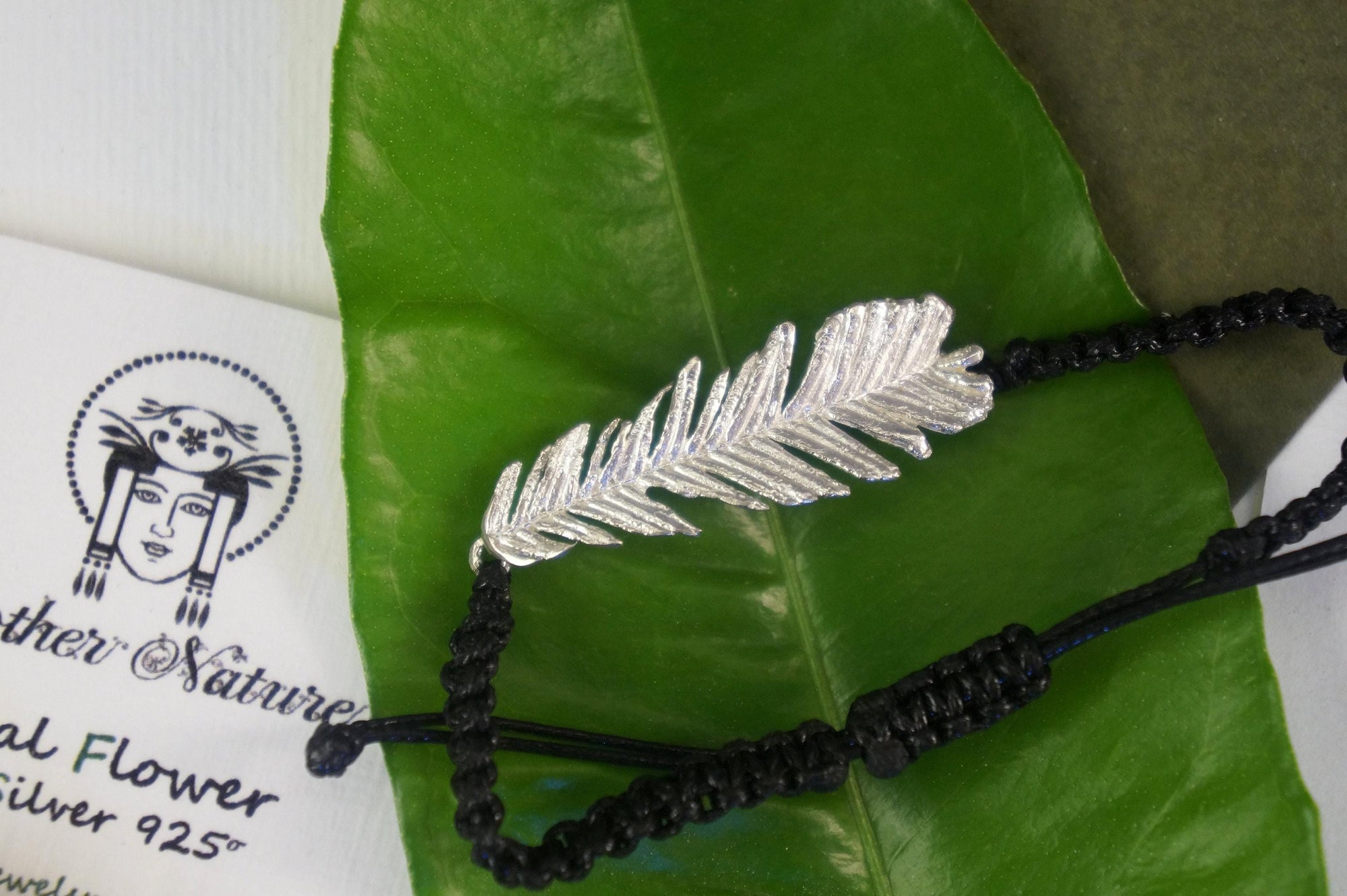 Real Acacia Leaf Cord Bracelet, Handmade Nature Jewelry, Adjustable Botanical Cord Bracelet, Gift for Renewal &amp; Fortitude, Gold or Sterling Silver 925