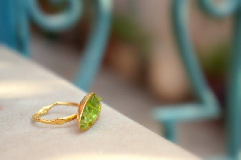 Nature Inspired Sterling Silver Ring, Mussel Shell, Green Murano Glass (Women’s)-0