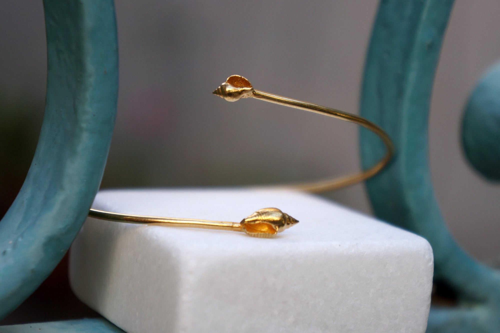 Sea Shell Cuff Bracelet, Dainty Gold Plated Silver (Adjustable)-3