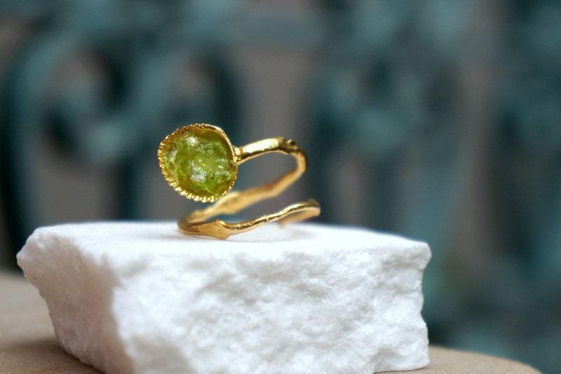 Nature Jewelry Sterling Silver Ring, Green Murano Glass (Adjustable Sizes)-3