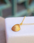 Solid Gold Sea Shell Necklace with Pearl, Handmade Minimalist Jewelry, Organic Beach Pendant, Gift for Luck, Real Gold (9K, 14K, 18K)