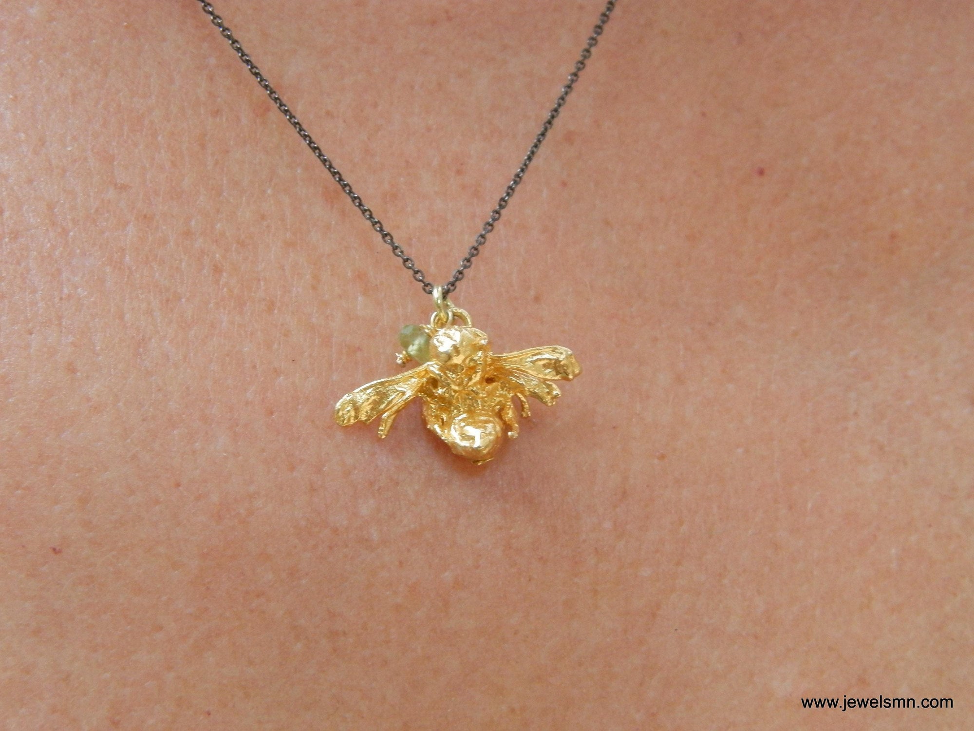 Bee Pendant Necklace: Gold Plated on Sterling Silver - Nature Inspired-0