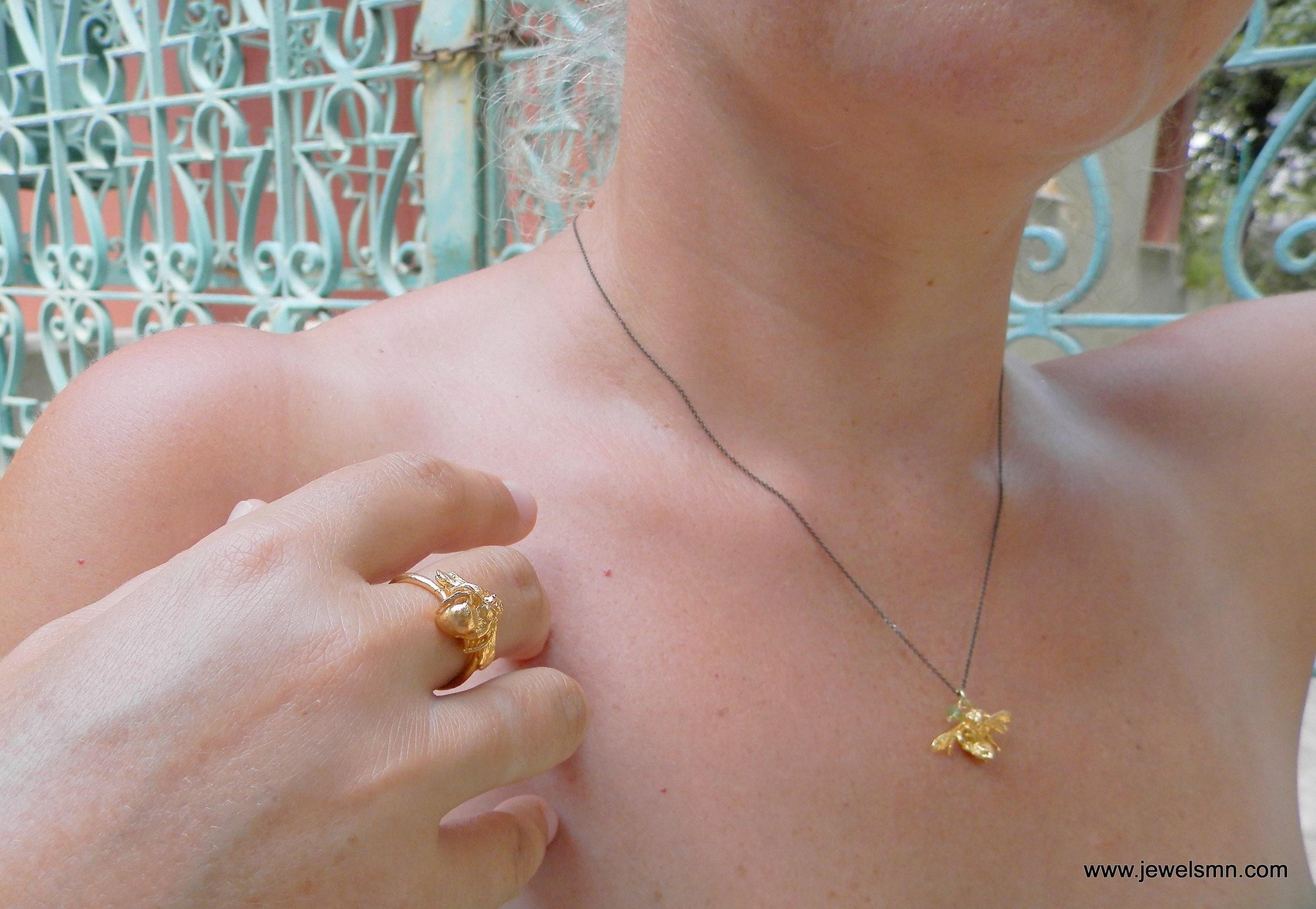 Bee Pendant Necklace: Gold Plated on Sterling Silver - Nature Inspired-3