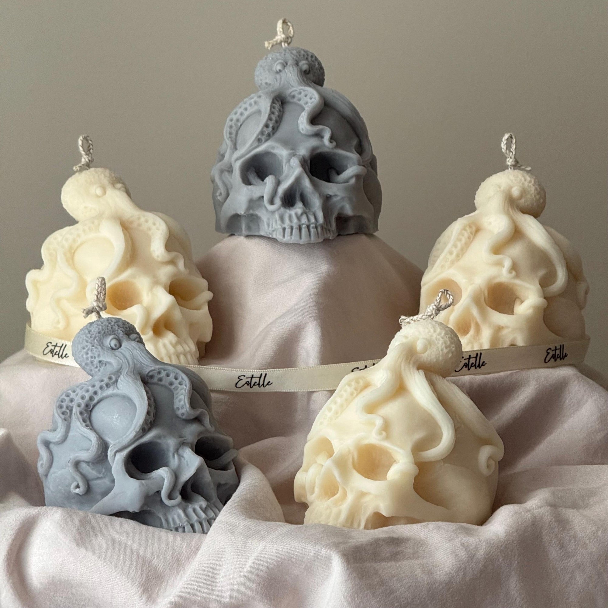 Skull Candle with Octopus: Spooky Halloween Soy Wax Decor-3