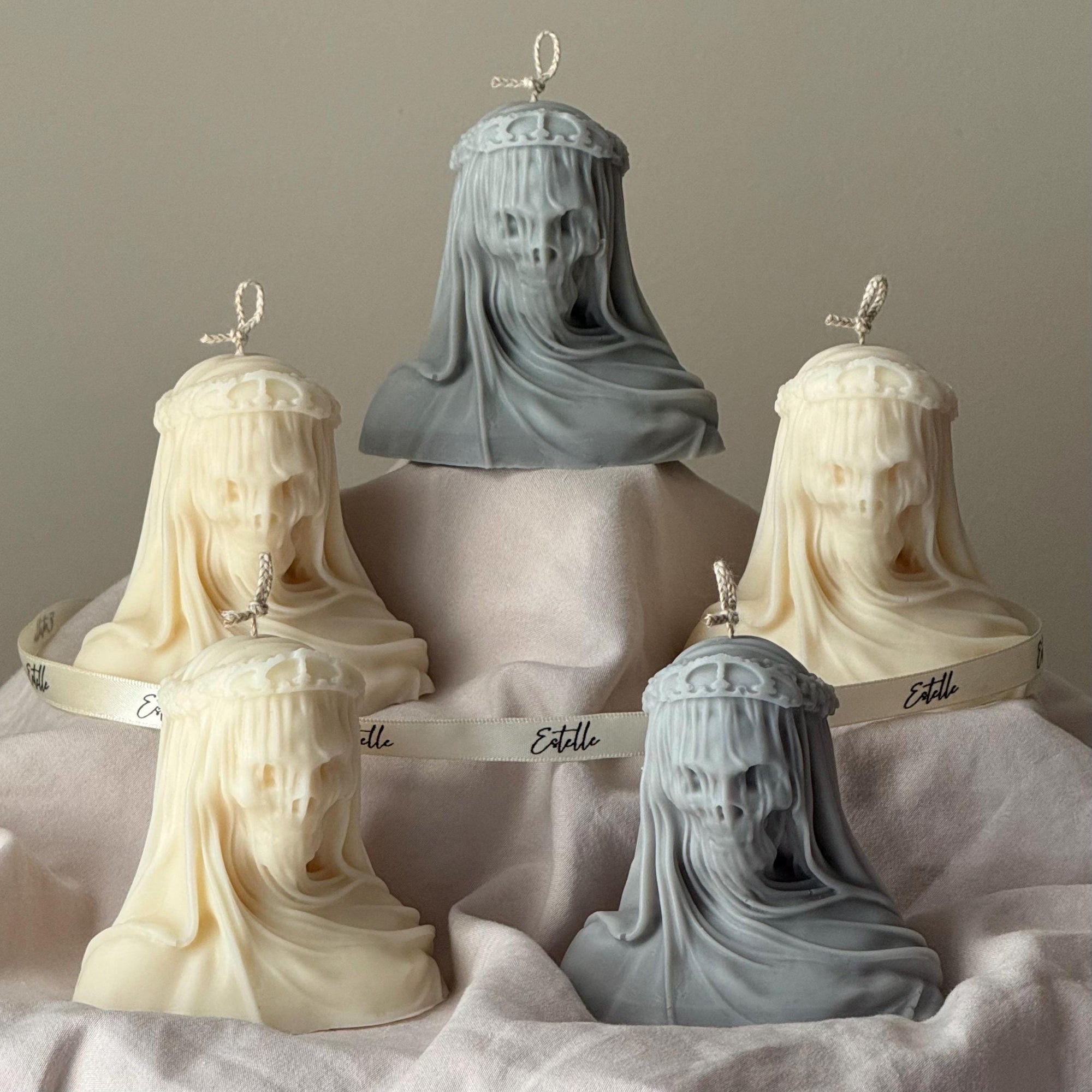 Handmade Halloween Vailed Lady Skull Candle: Spooky Soy Wax Home Decor-0