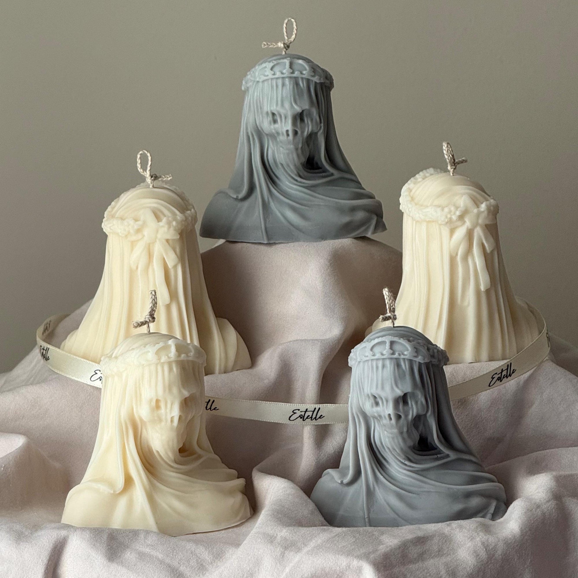 Handmade Halloween Vailed Lady Skull Candle: Spooky Soy Wax Home Decor-3