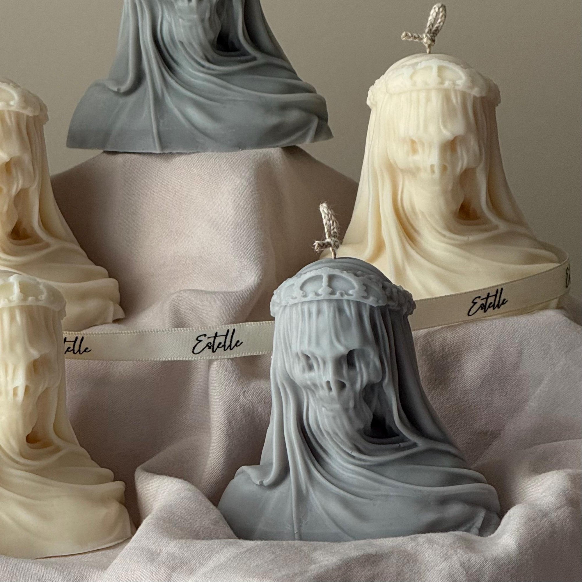 Handmade Halloween Vailed Lady Skull Candle: Spooky Soy Wax Home Decor-2