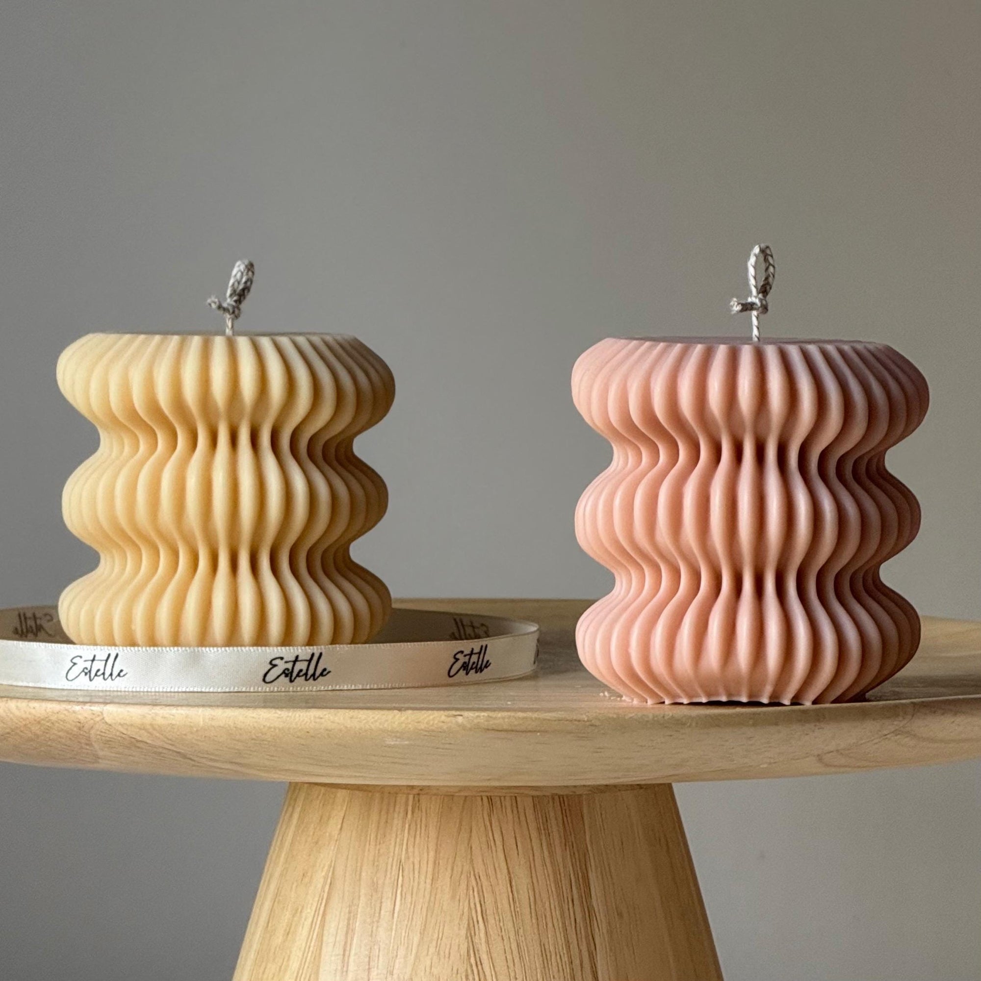 Irregular Ribbed Soy Pillar Candle: Handmade Home Decor-0