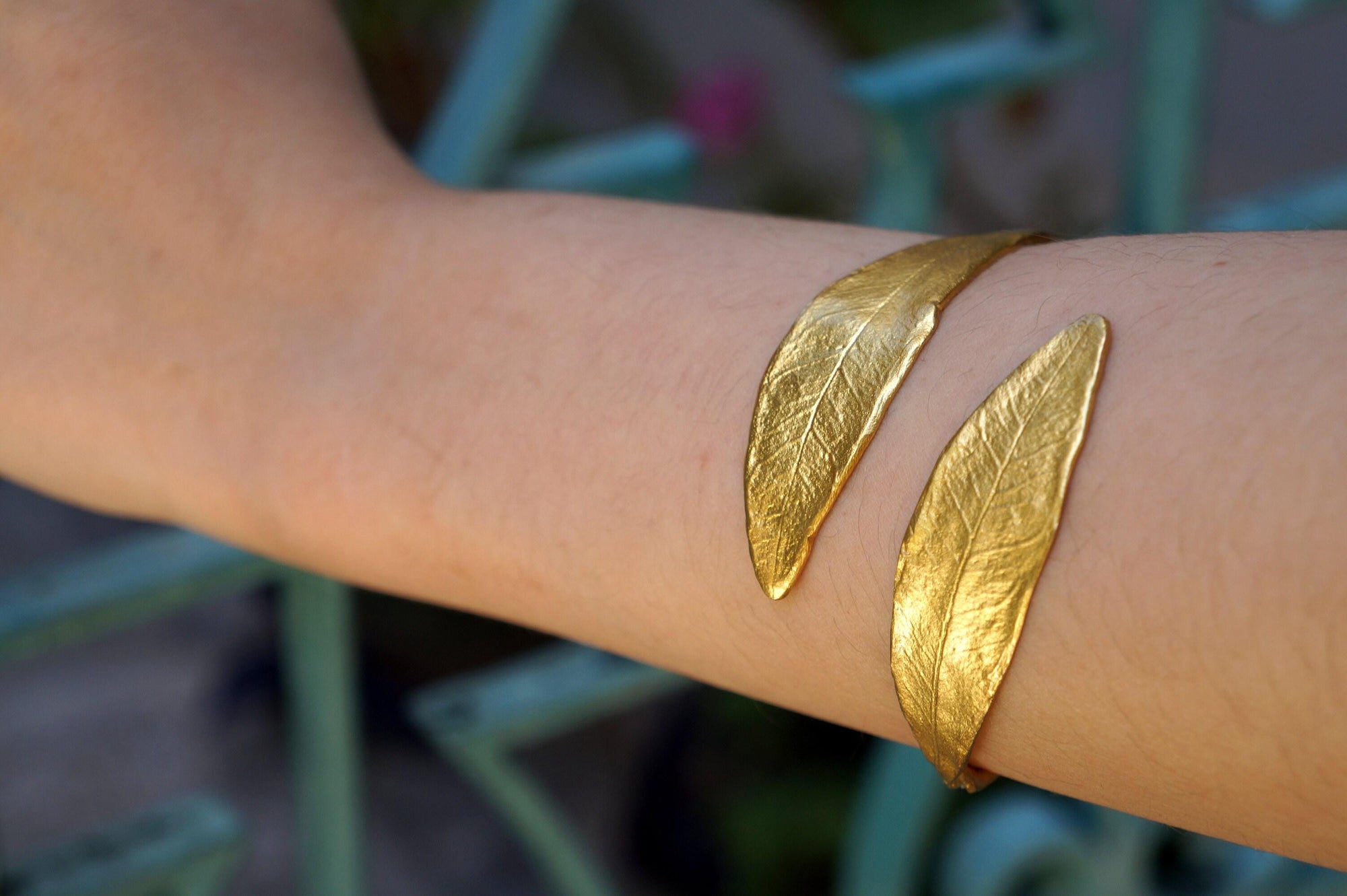 Olive Leaf Cuff Bracelet - Sterling Silver with Gold Plating-2