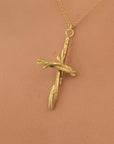 Olive Wood Cross Pendant Necklace, Large, Gold on Silver (Unisex)-1