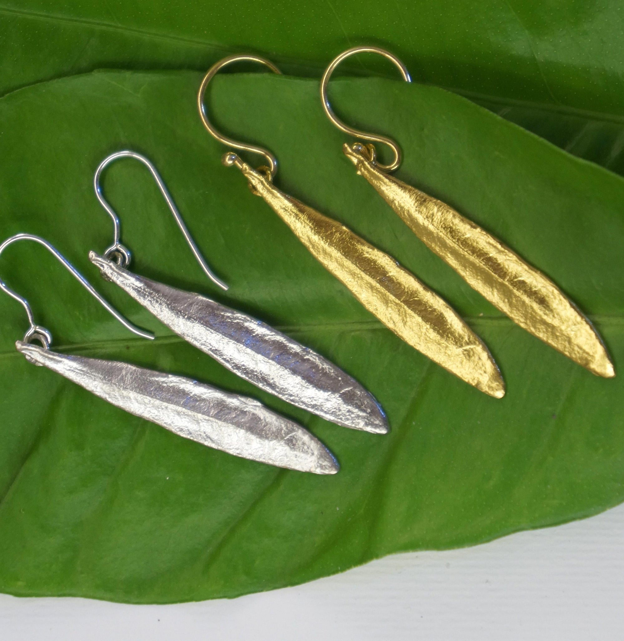 Gold & Silver Olive Leaf Earrings, Gold-Plated Sterling Silver Jewelry, Handmade Dangle Earrings, Gift for Her, Birthday Gift for Women-0