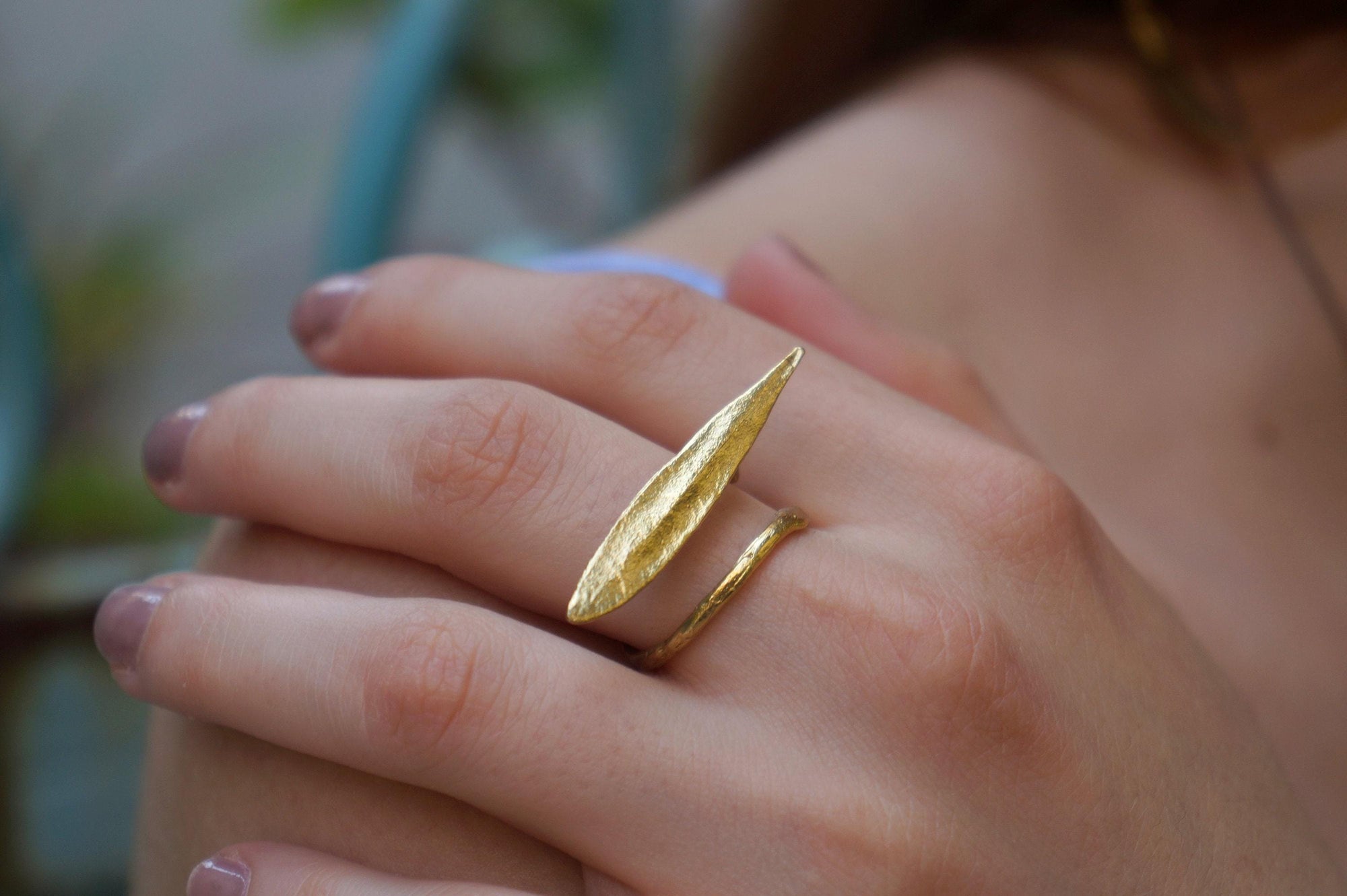 Real Olive Leaf Silver Ring, Handmade Nature Jewelry, Organic Botanical Band, Gift for Peace &amp; Protection, Gold or Sterling Silver 925
