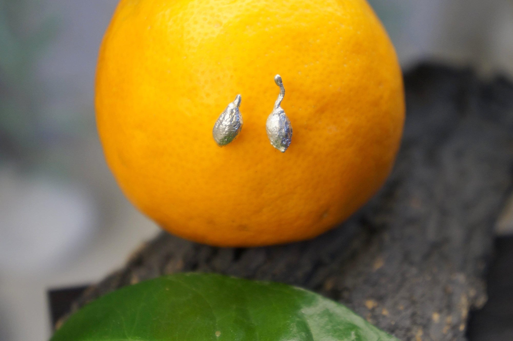 Olive Fruit Earrings: Minimalist Sterling Silver Studs (Tiny Size)-0