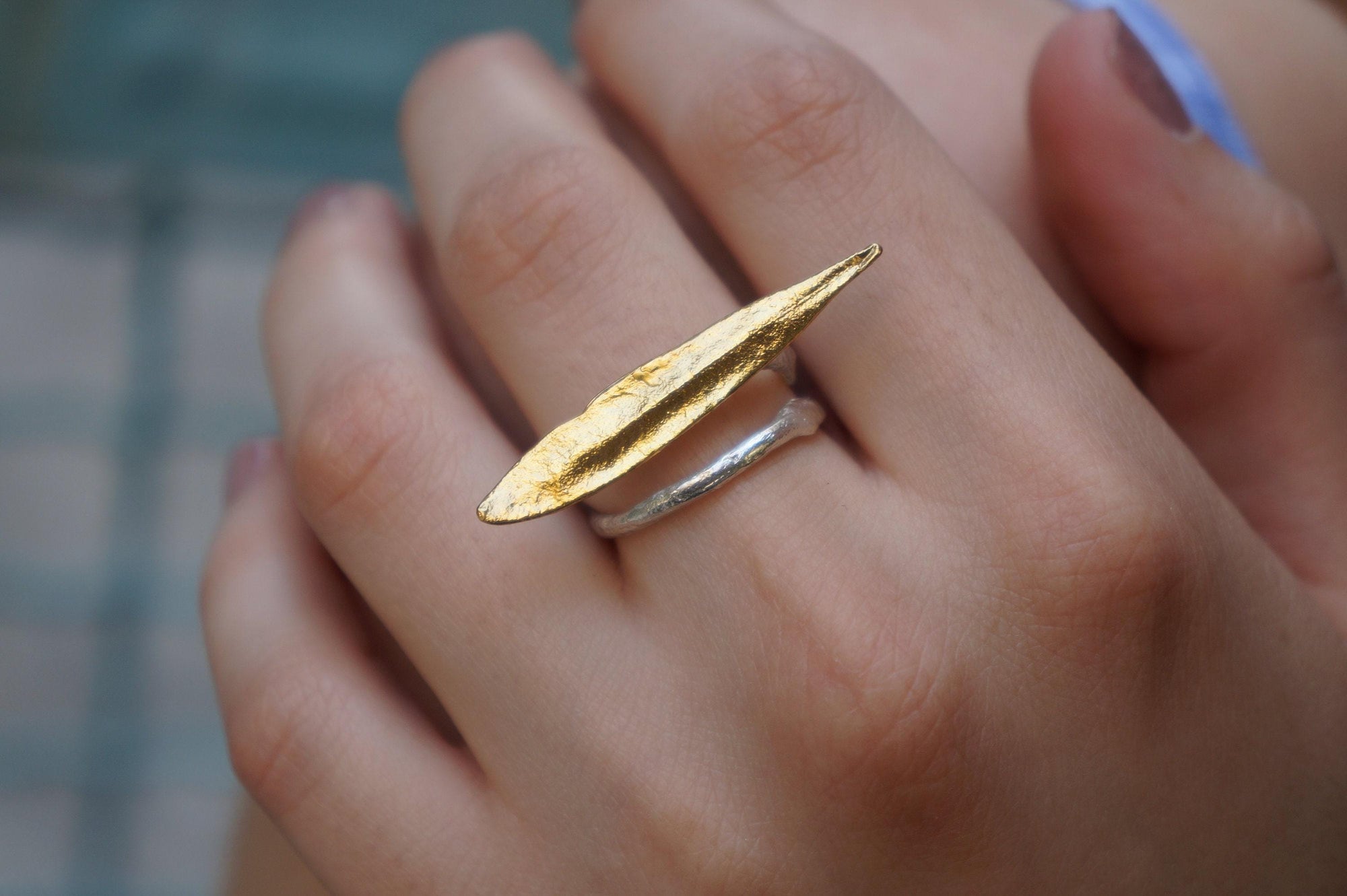 Real Olive Leaf Silver Ring, Handmade Nature Jewelry, Organic Botanical Band, Gift for Peace &amp; Protection, Gold or Sterling Silver 925