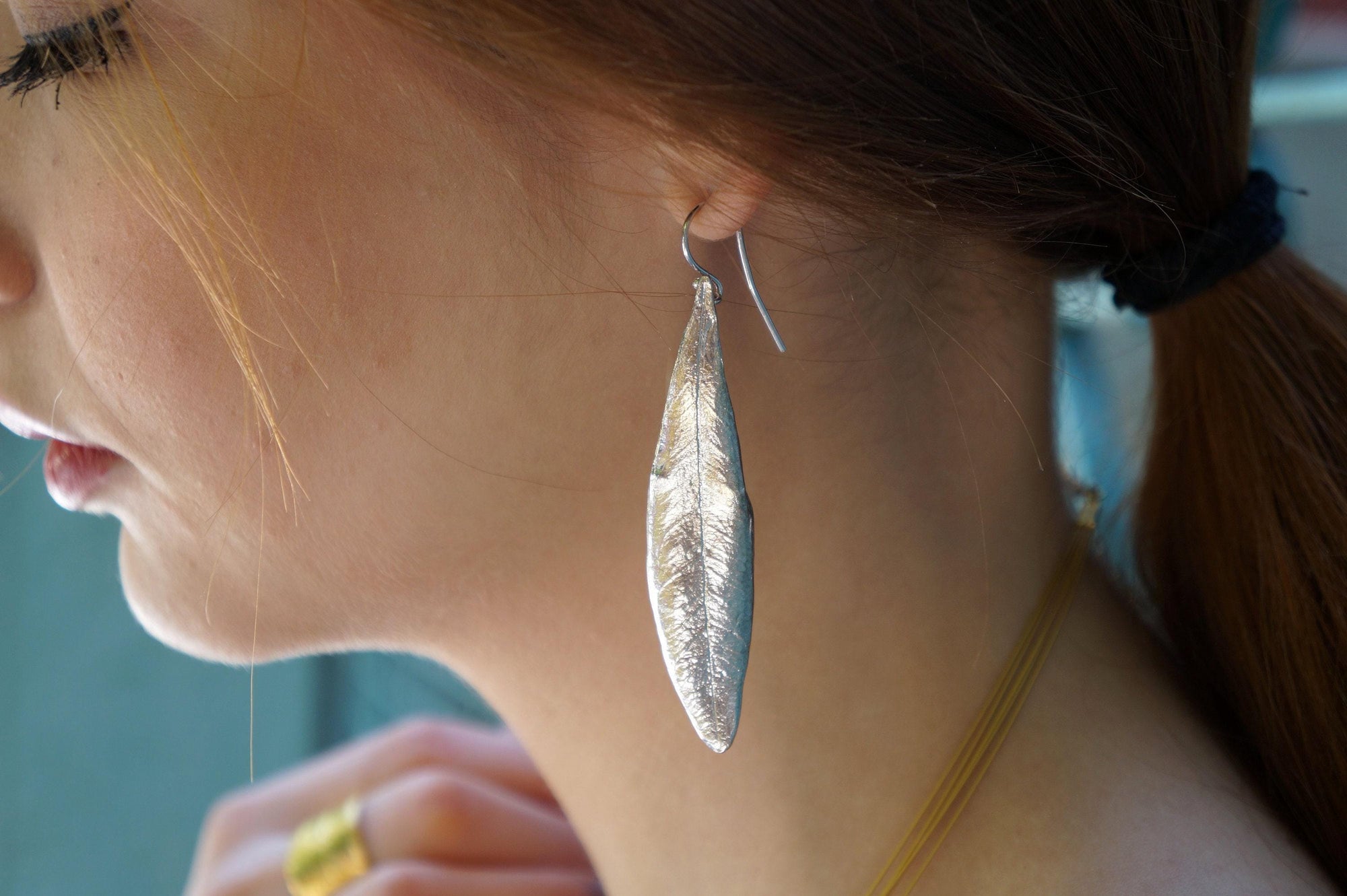 Olive Leaf Dangle Earrings - Handcrafted Sterling Silver-3