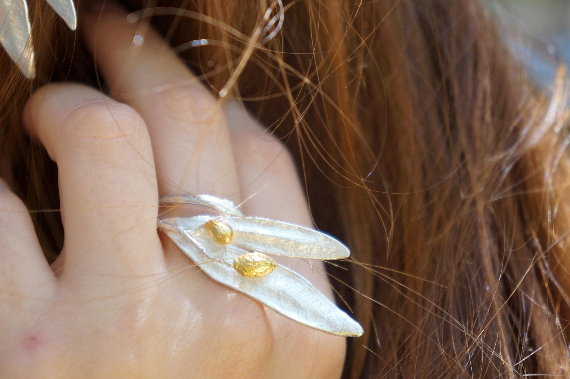 Real Olive Leaf Silver Ring, Handmade Statement Jewelry, Organic Botanical Band, Gift for Peace &amp; Protection, Sterling Silver 925