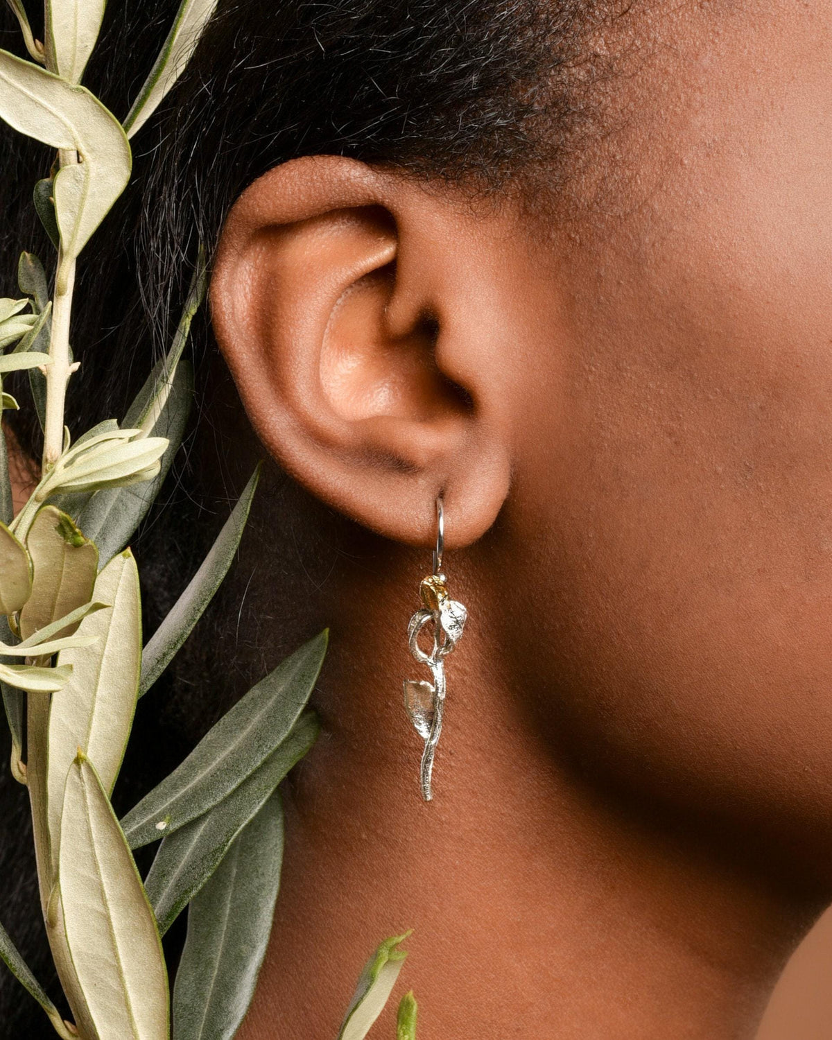 Real Olive Branch Gold Earrings, Handmade Nature Jewelry, Organic Nature Earrings, Gift for Peace &amp; Protection, Gold or Sterling Silver 925