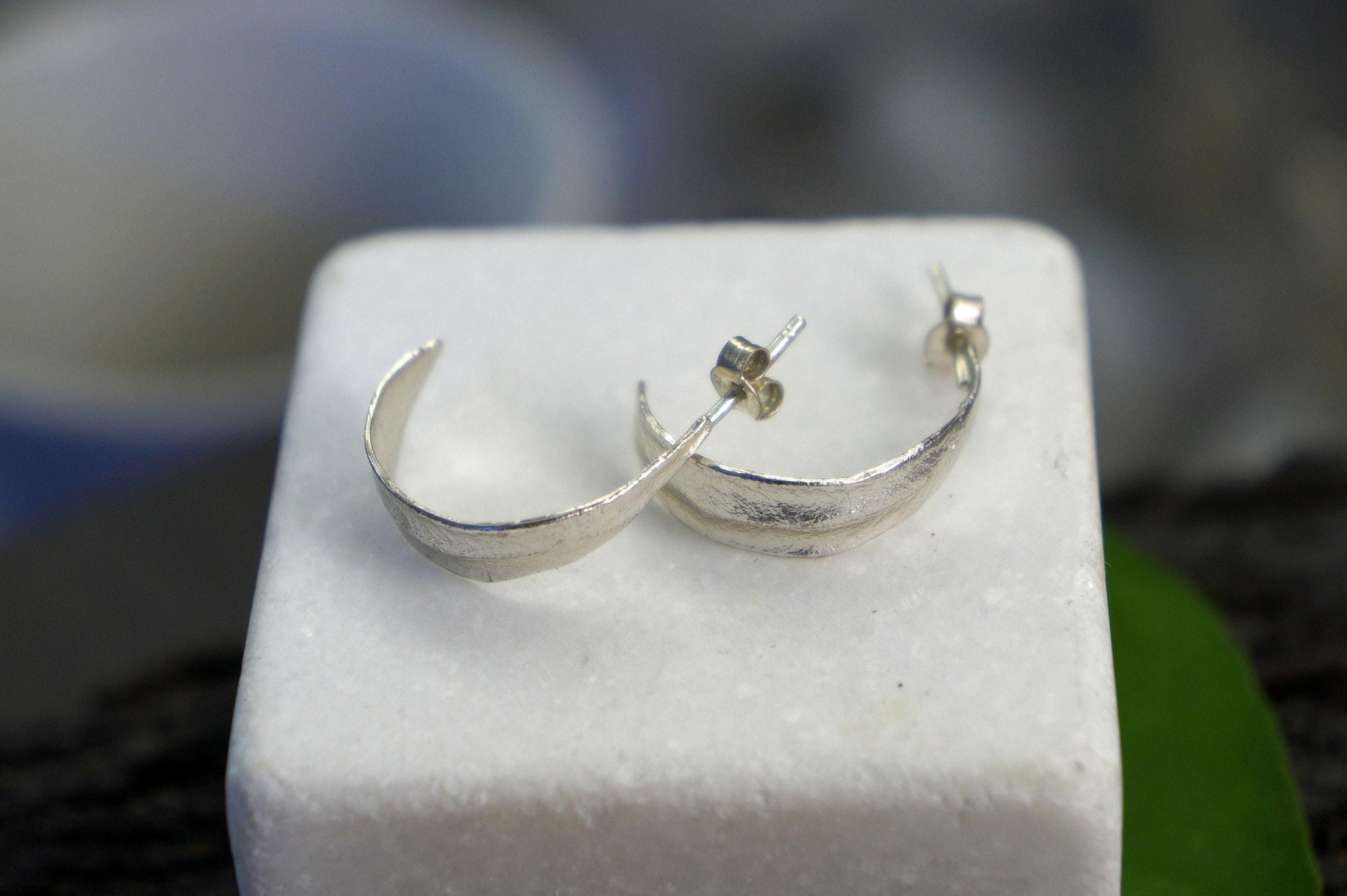 Gold Olive Leaf Hoop Earrings - Delicate Small Sterling Silver Hoops-4
