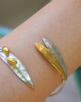 Real Olive Leaf Silver Cuff Bracelet, Handmade Nature Jewelry, Organic Forest Cuff, Gift for Peace & Protection, 14K Gold Plated Sterling Silver 925