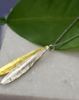Botanical Two Tone Necklace, Olive Leaves Pressed (Sterling Silver)-3