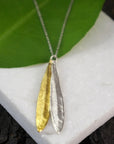 Botanical Two Tone Necklace, Olive Leaves Pressed (Sterling Silver)-4