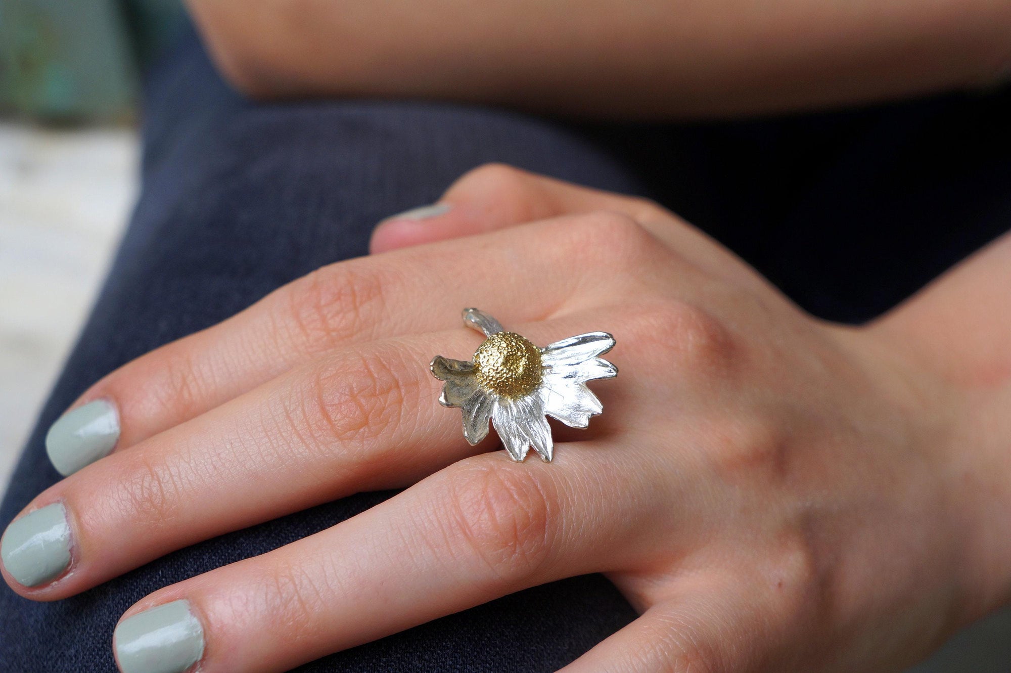 Sterling Silver Daisy Ring - Adjustable Floral Design-1
