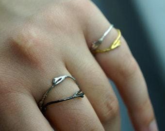 Jasmine Twig Ring - Two-Tone Sterling Silver Minimalist Band-3