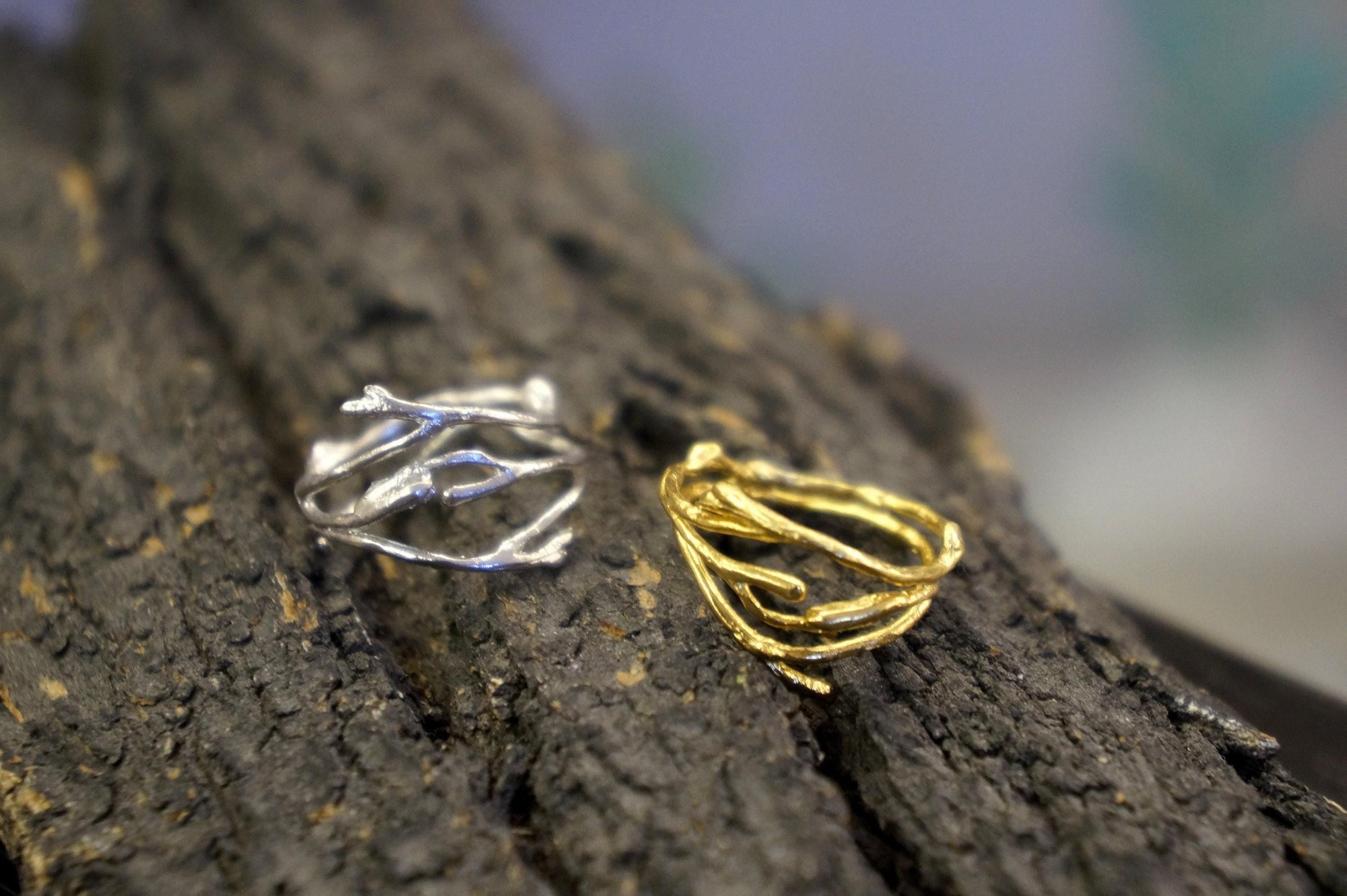 Silver Jasmine Ring, Gold-Plated Sterling Silver Ring, Jasmine Branch Ring, Handmade Boho Jewelry, Gift for Her, Birthday Gift for Women-4