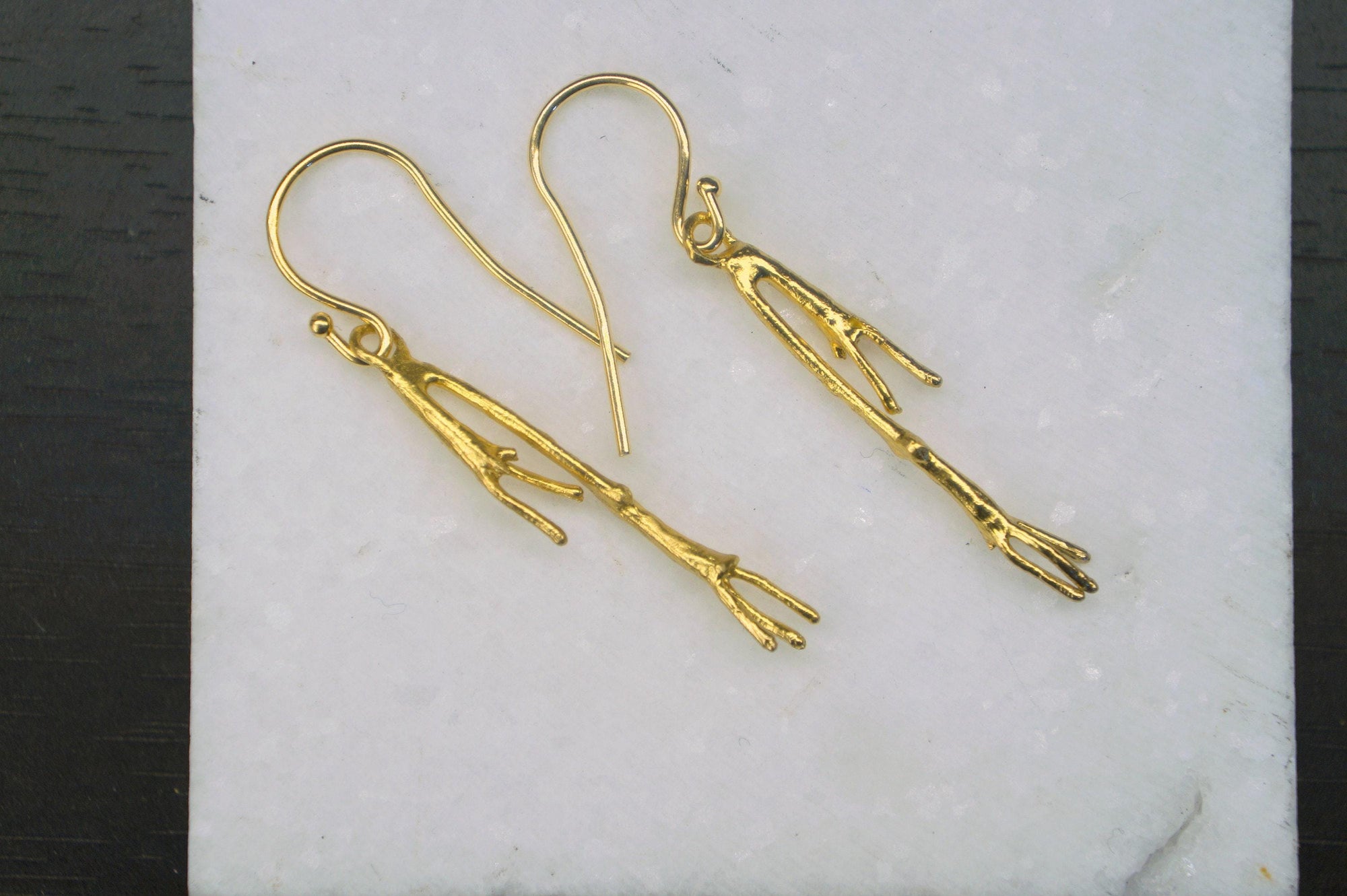 Real Jasmine Twig Gold Dangle Earrings, Handmade Nature Jewelry, Organic Botanical Dangles, Gift for Beauty &amp; Good Luck, 14K Gold Plated Sterling Silver 925
