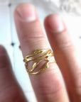 Gold Jasmine Branch Ring, Handmade Minimalist Jewelry, Botanical Organic Band, Gift for Luck & Purity, Eco Sustainable Sterling Silver 925