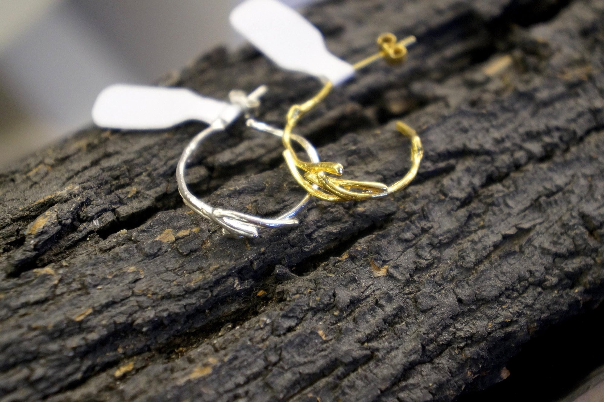 Gold Jasmine Branch Earrings, Gold-Plated Sterling Silver Jewelry, Hoop Earrings, Gift for Her, Birthday Gift for Women, Handmade Jewelry-4