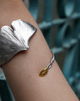 Real Ginkgo and Rose Leaf Silver Cuff Bracelet, Handmade Nature Jewelry, Organic Forest Cuff, Unique Gift for Nature Lovers, Gold or Sterling Silver 925