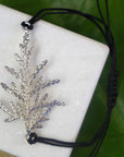 Real Cypress Leaf Silver Cord Bracelet, Handmade Nature Jewelry, Adjustable Botanical Cord Bracelet, Gift for Endurance & Hope, Gold or Sterling Silver 925